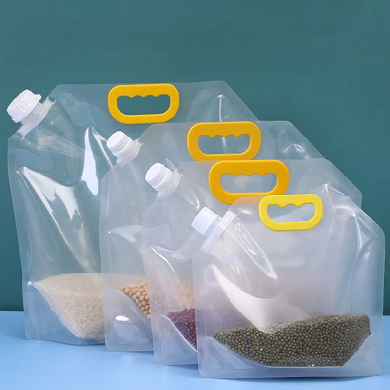 5 бр., прозрачна чанта за съхранение на зърно, запечатан пакет за зърнени храни, чанта за пиене, влага, защитена от мухъл за опаковка чанта с дръжка