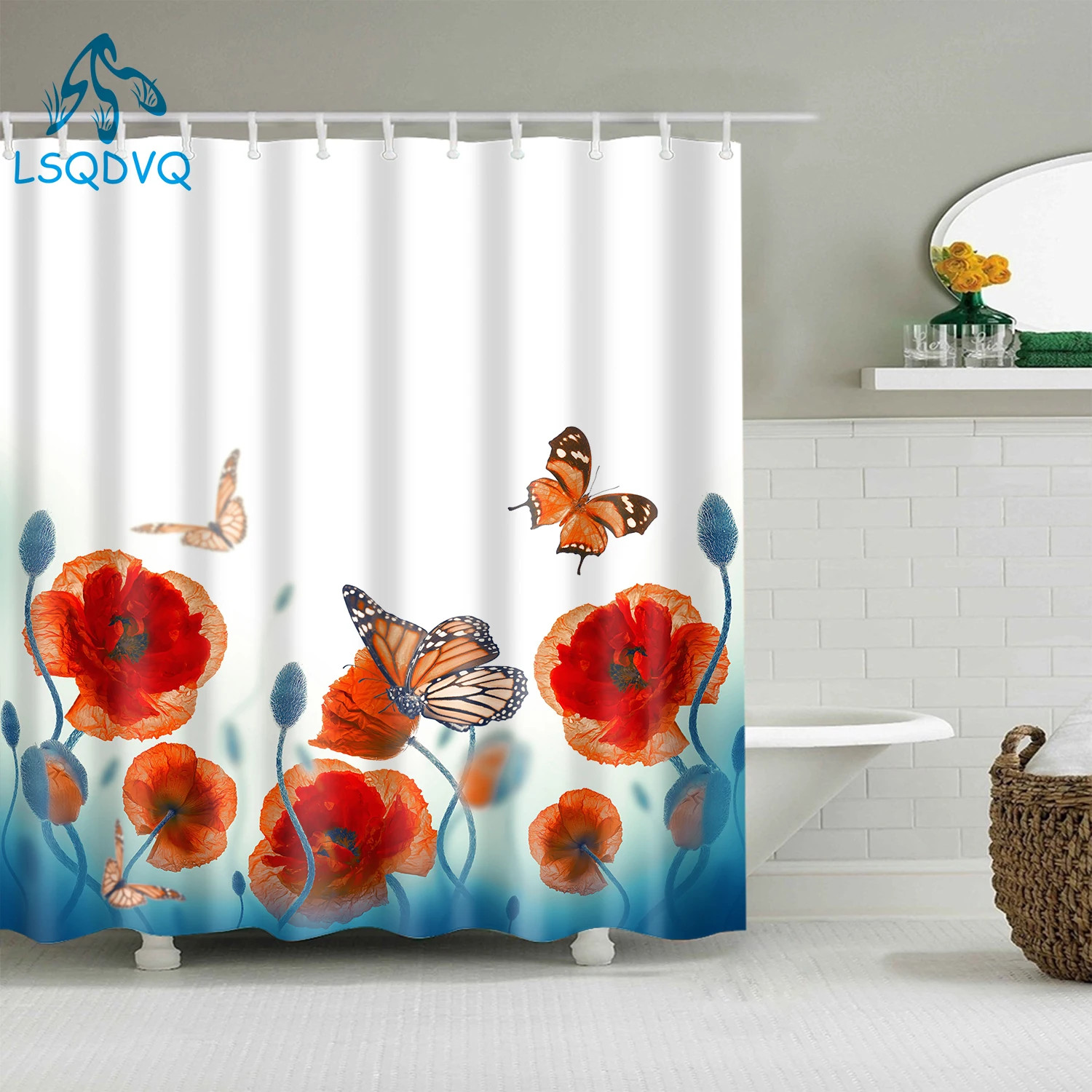 Декоративна завеса за душ от плат във формата на цвете ананас, Завеси за баня от водоустойчив полиестер, декорация и баня с 12 куки
