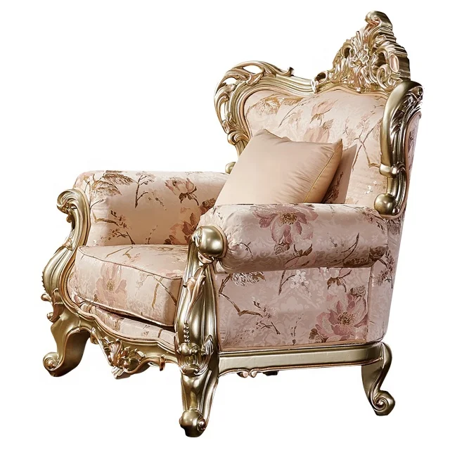 Елегантен диван в старинен класически стил за дневната, златна диван от дърворезба в италиански стил