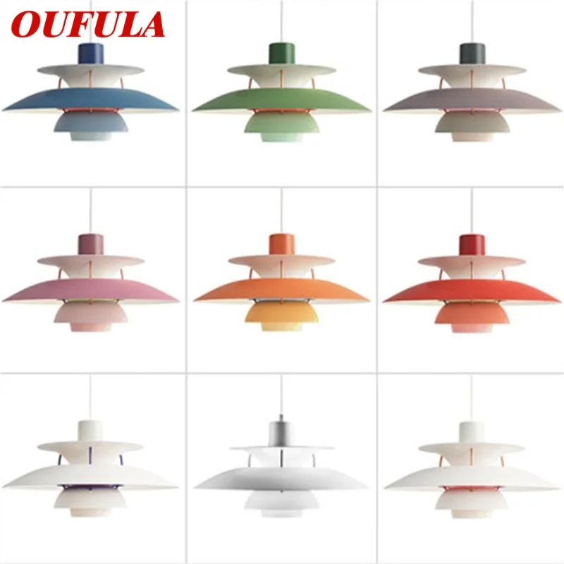 Креативен окачен лампа OUFULA Nordic, модерни цветни led лампи, осветителни тела за украса на дома трапезария