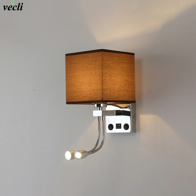 Модерен Регулируема Led монтиран на стената Лампа E27, Стенни, за Защита на Очите, нощна светлина За Четене, Учене с Интерфейс USB, Нощна Лампа За Спални